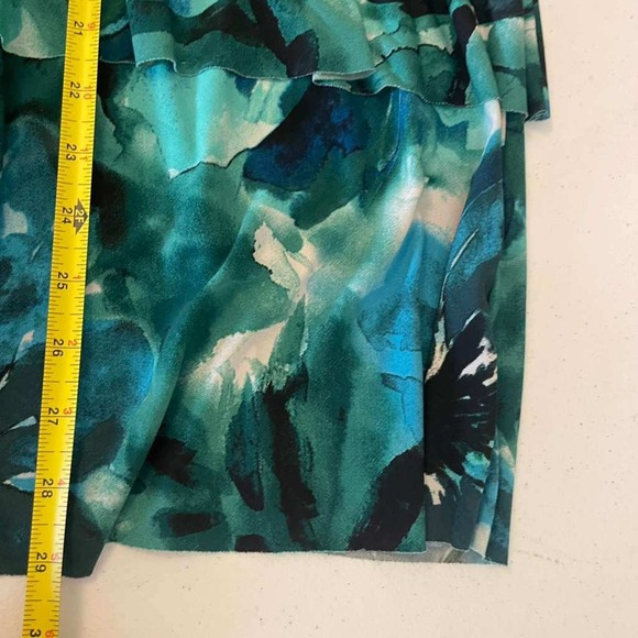 Susan Graver Womens 2X Tiered V-Neck Tunic Top Green Blue Floral 3/4 Sleeve 2904 - Picture 5 of 8